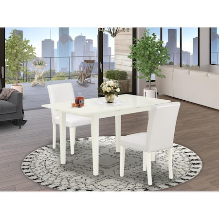 East West Furniture 3 Piece Norfolk Modern Dinette Set - Linen White NOAB3-LWH-64